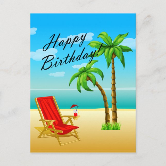 Beach Scene Birthday Postcard (Front)
