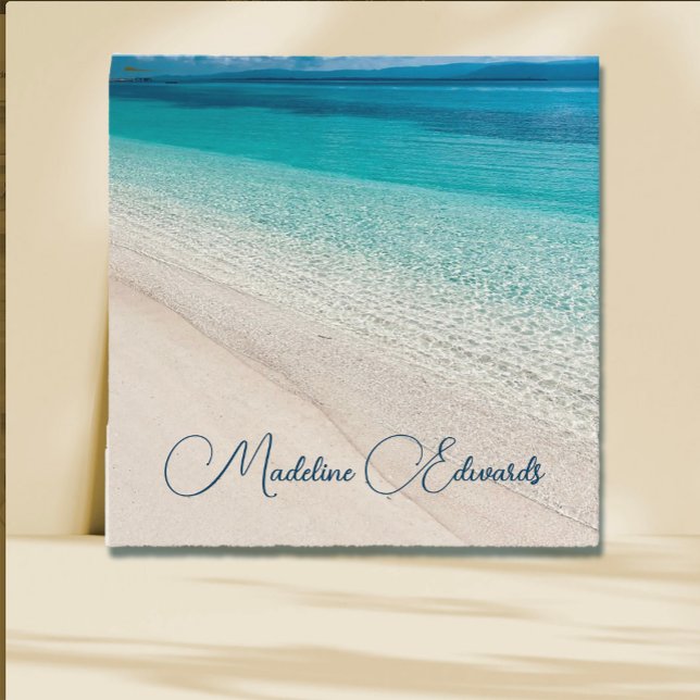 Beach Scene Blue Modern Coastal Square Business Card (Creator Uploaded)