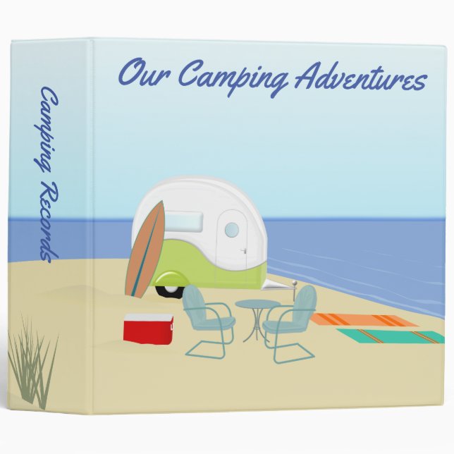 Beach Scene Camping Adventures 3 Ring Binder (Front/Spine)