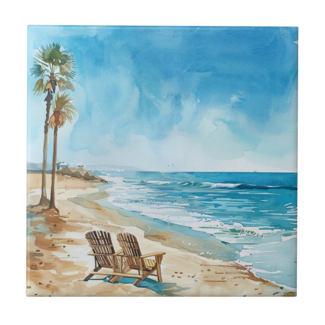 Beach Scene Ceramic Tile (Front)