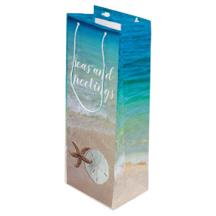 Beach Scene Christmas Seas n Greetings Wine Gift Bag