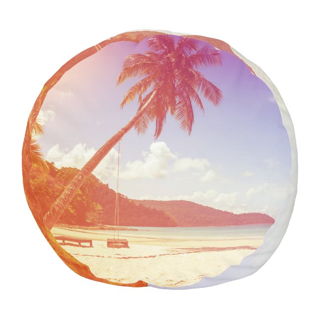 Beach scene, coconut tree, wooden bed. pouf (Bottom)