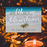Beach Scene Custom Merry Christmas Flat Cards<br><div class="desc">Flat "Merry Christmas" from the beach cards with custom text and starfish design. Large lettering for the greeting is shadow font and can easily be changed to your choice of holiday greeting. Add a printed signature to the bottom. Reverse is also a beach scene. This card would work for a...</div>