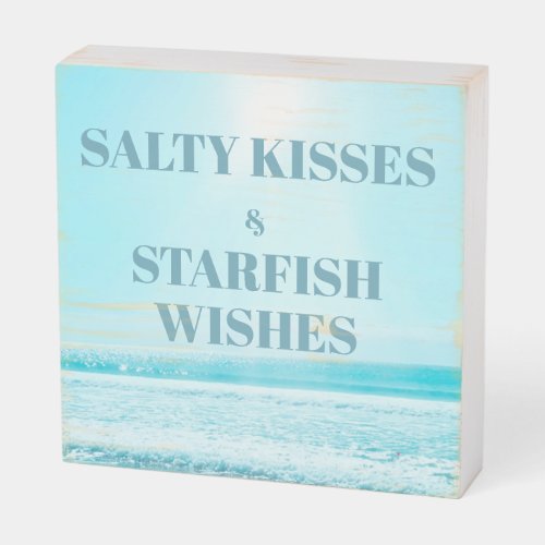 Beach Scene Decor Fun Quote Salty Kisses Wooden Box Sign