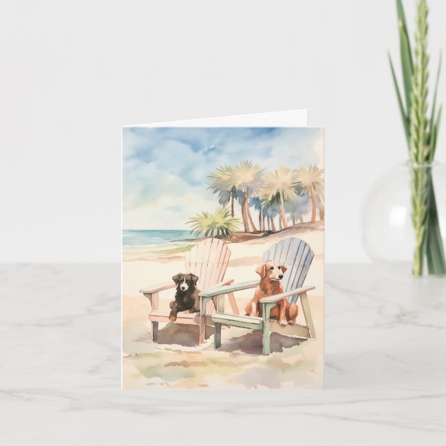 Beach Scene Dogs in Adirondack Chairs Pastels Holiday Card (Front)