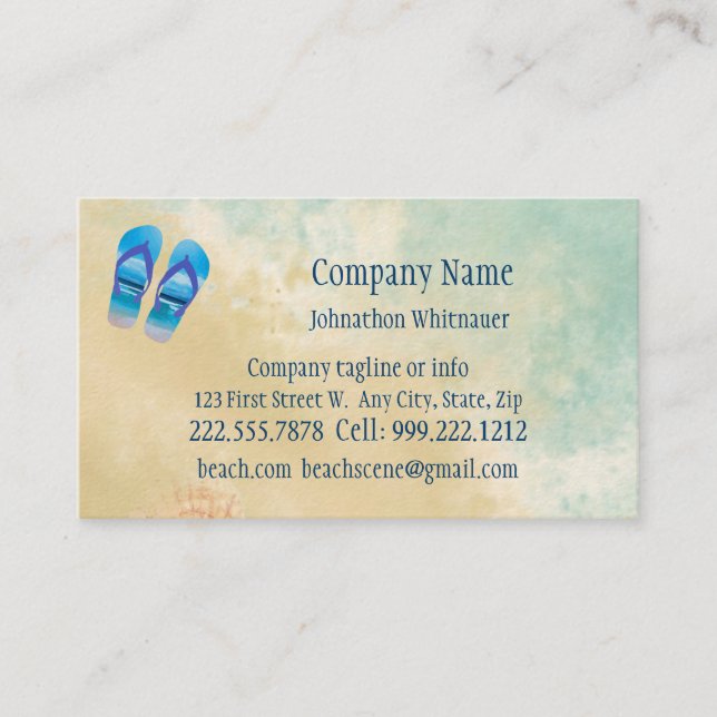 Beach Scene Flip Flop Fun Summer Vacation Art Busi Business Card (Front)