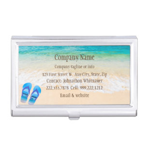 Beach Scene Flip Flop Fun Summer Vacation Art   Business Card Case