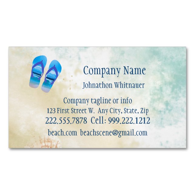 Beach Scene Flip Flop Fun Summer Vacation Art Business Card Magnet (Front)