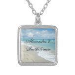 Beach Scene Footprints in Sand Personalized Silver Plated Necklace