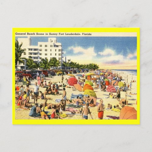 Beach Scene Fort Lauderdale Florida Vintage Postcard