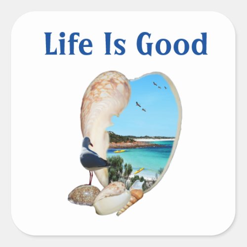 Beach Scene In A Beach Shell Wall Square Sticker