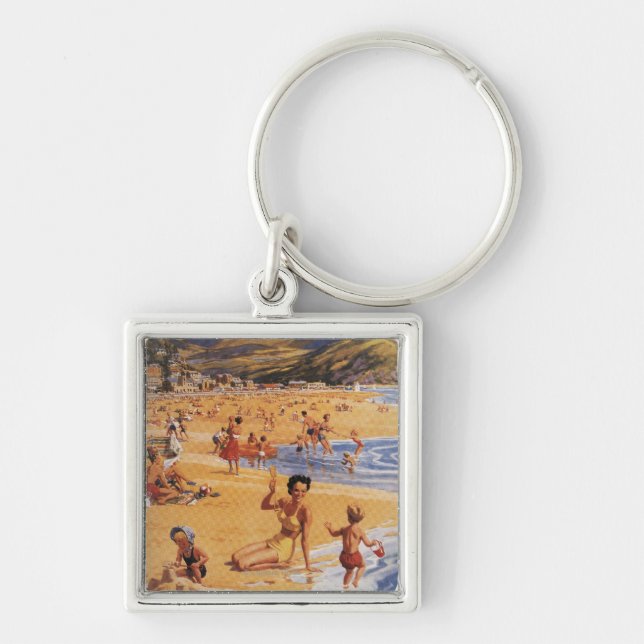 Beach Scene Mother and Kids British Rail Keychain (Front)