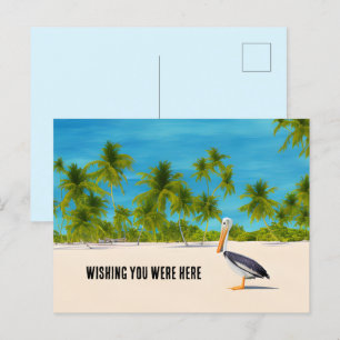 Beach Scene Palm Trees Pelican Ocean View Postcard