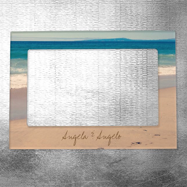 Beach Scene Personalized for Couple Magnetic Photo Frame (Beach Scenic Photo Background)