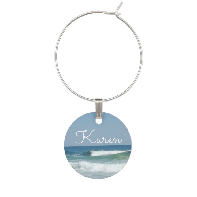 Beach scene personalized wine charm (Front)
