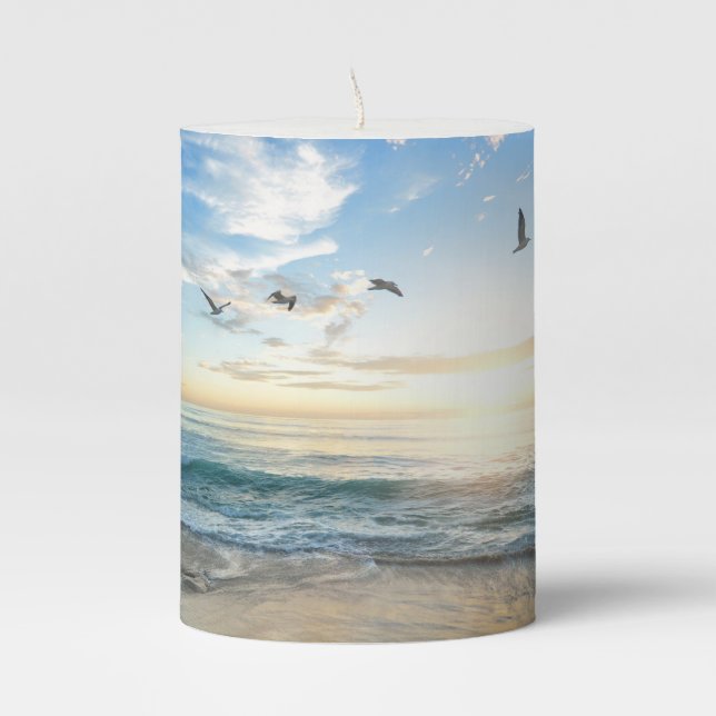 Beach Scene Pillar Candle (Front)