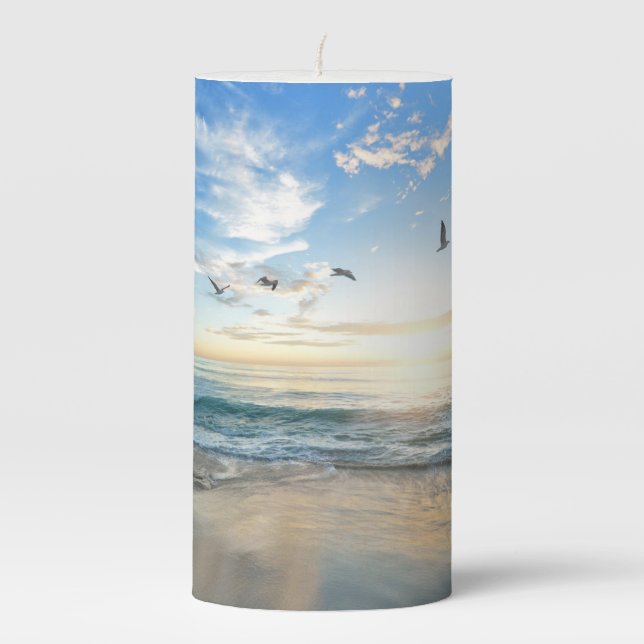 Beach Scene Pillar Candle (Front)