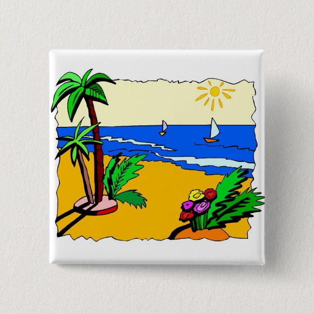 Beach Scene Pinback Button (Front)