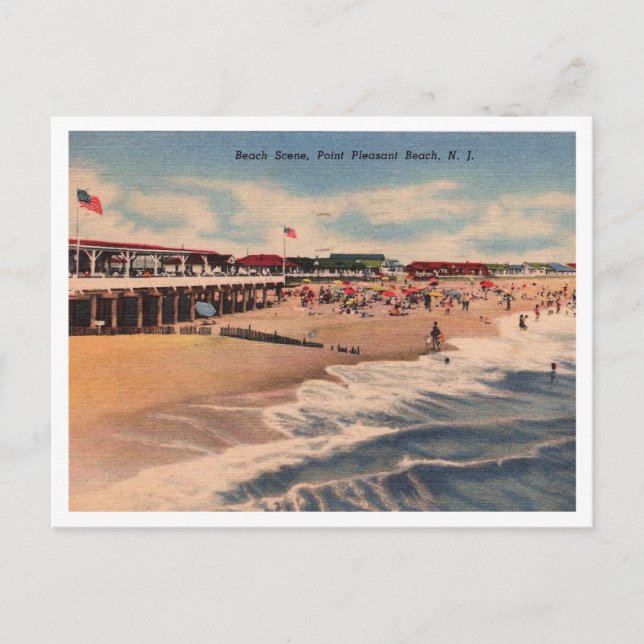 Beach Scene, Point Pleasant NJ, Vintage Postcard (Front)