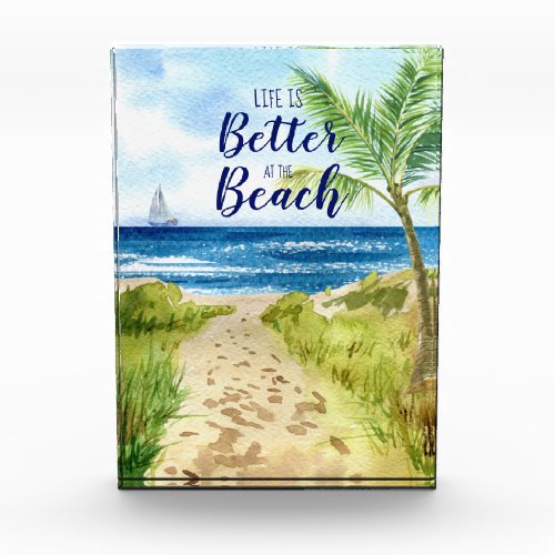 Beach Scene Pretty Watercolor Typographic Quote Photo Block