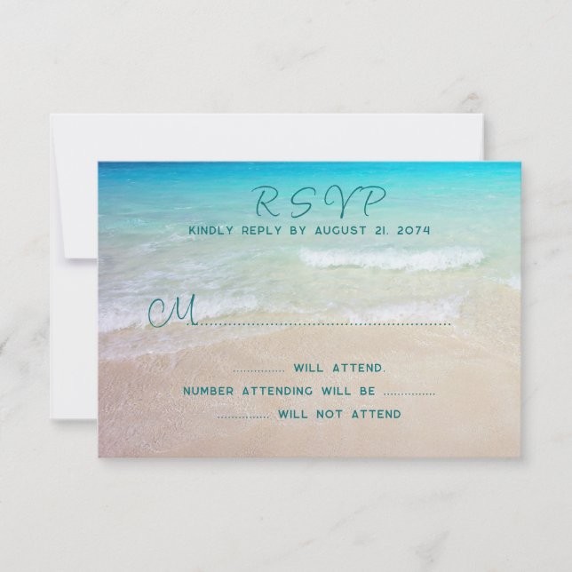 Beach Scene RSVP Wedding Reply Guest Count Card (Front)