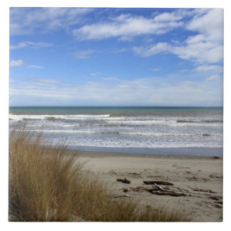 Beach Scene, sand, sea and blue sky Ceramic Tile