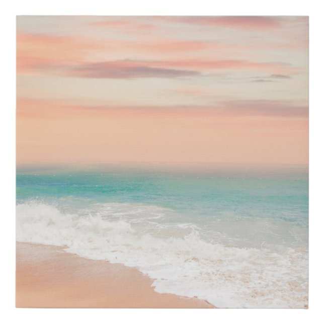 Beach Scene Sand Waves, Beautiful Sky Faux Canvas Print (Front)