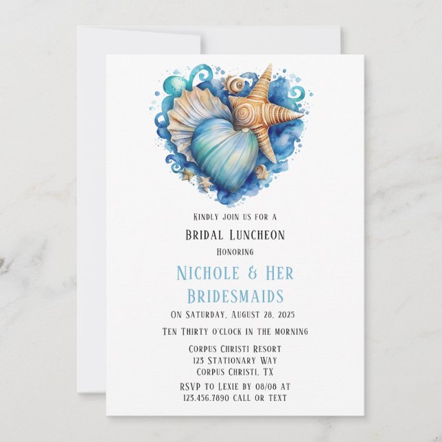 Beach Scene Starfish Bridal Luncheon Invitation (Front)