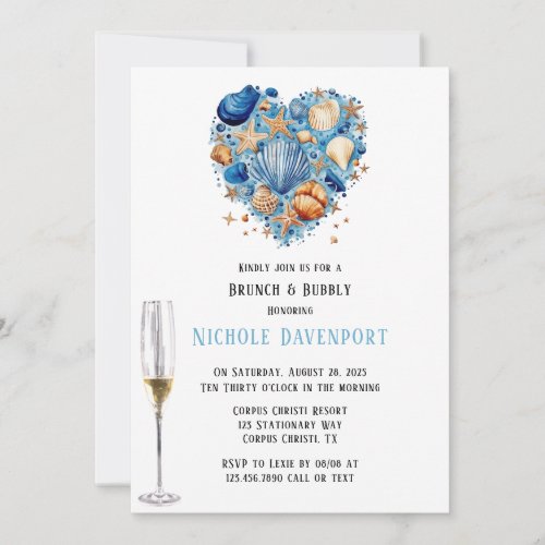 Beach Scene Starfish Brunch  Bubbly Invitation