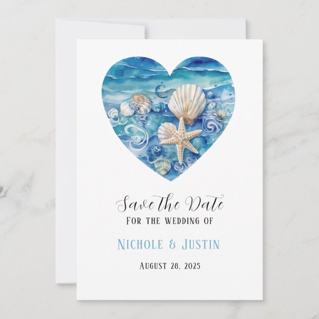 Beach Scene Starfish Save the Date Invitation (Front)