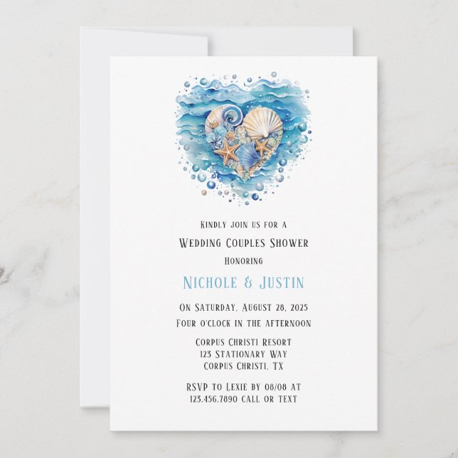 Beach Scene Starfish Wedding Couples Shower Invitation (Front)