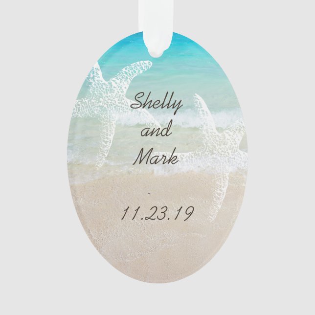 Beach Scene Starfish Wedding Favor Ornament (Front)