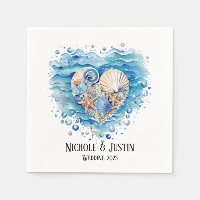 Beach Scene Starfish Wedding Napkins (Front)