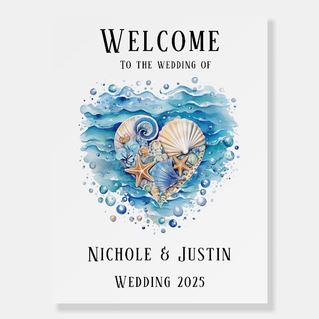 Beach Scene Starfish Wedding Welcome Sign (Front)