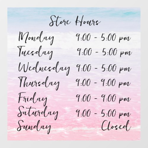 Beach Scene Store Hours Personalized Window Cling