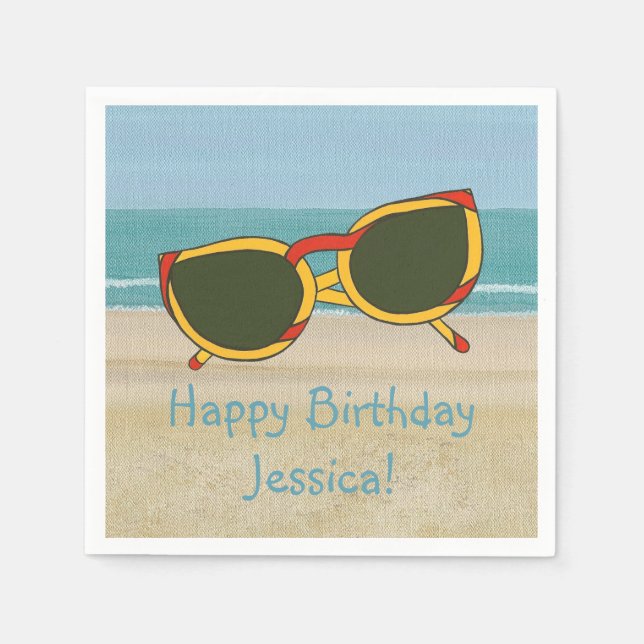 Beach Scene Sunglasses Name Birthday Napkins (Front)