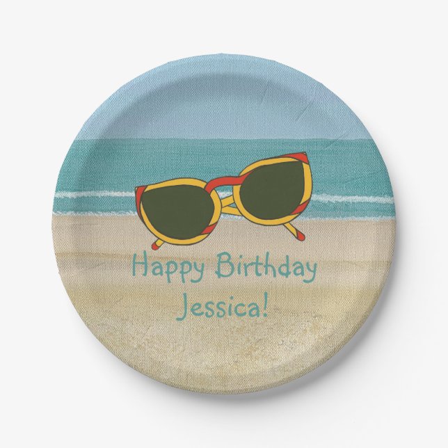 Beach Scene Sunglasses Personalized Birthday Plate (Front)