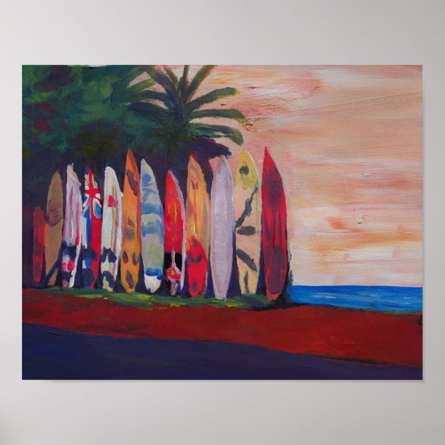 Beach Scene Surf Board Fence Wall at the Seaside Poster (Front)