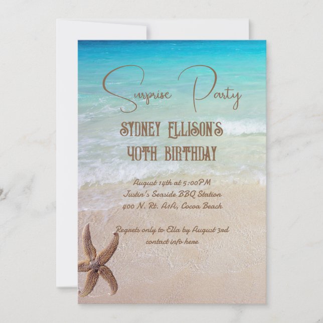 Beach Scene Surprise Party Custom Age Invitation (Front)