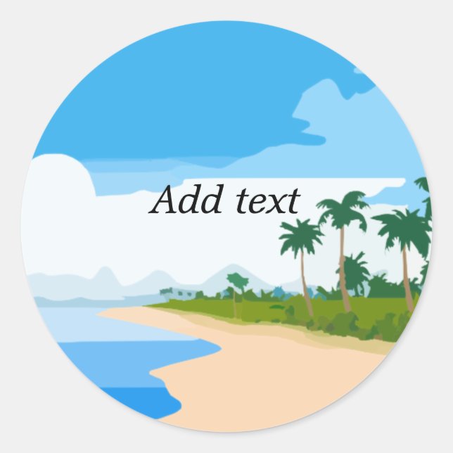 Beach scene template, customizable, classic round sticker (Front)