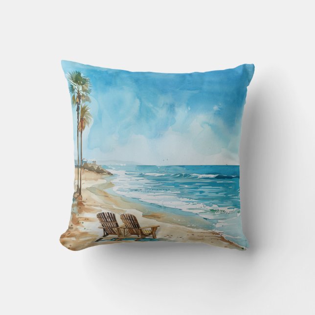 Beach Scene Throw Pillow (Front)