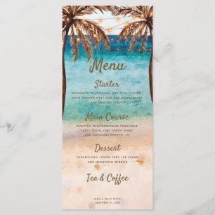 Beach scene tropical wedding party menu