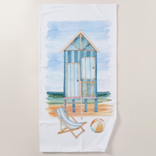 Beach Scene Watercolor  Beach Towel