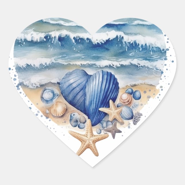 Beach Scene Wedding Heart Sticker (Front)