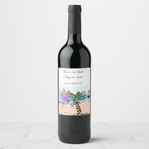 Beach Scene Wedding Wine Label