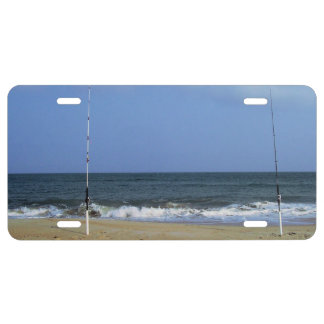 Beach Scene With Fishing Poles License Plate