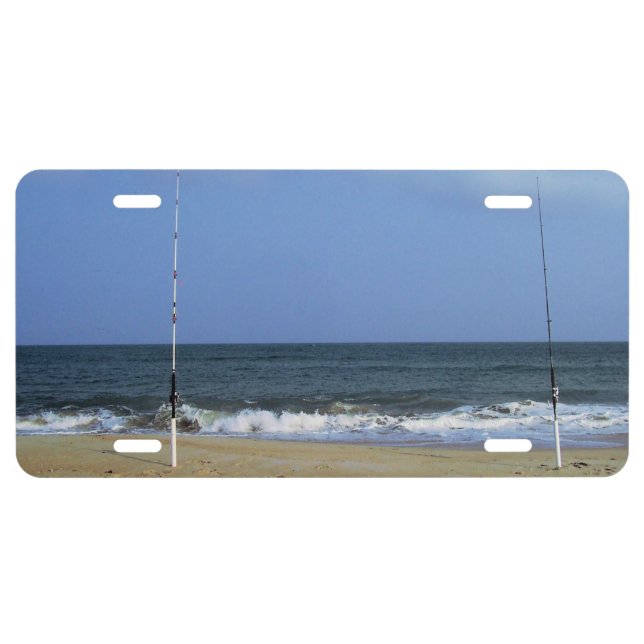 Beach Scene With Fishing Poles License Plate (Front)