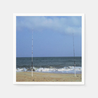 Beach Scene With Fishing Poles Paper Napkins