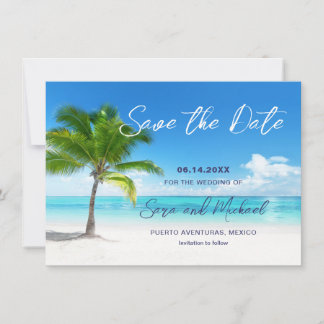 Beach Scene with Palm Tree Wedding Save the Date