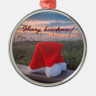 Beach scene with Santa hat and sunrise Ornament
